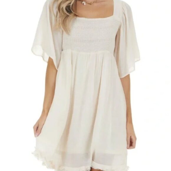 Umgee Boho Smocked Babydoll Short‎ Dress With Flutter Sleeves - Picture 4 of 11